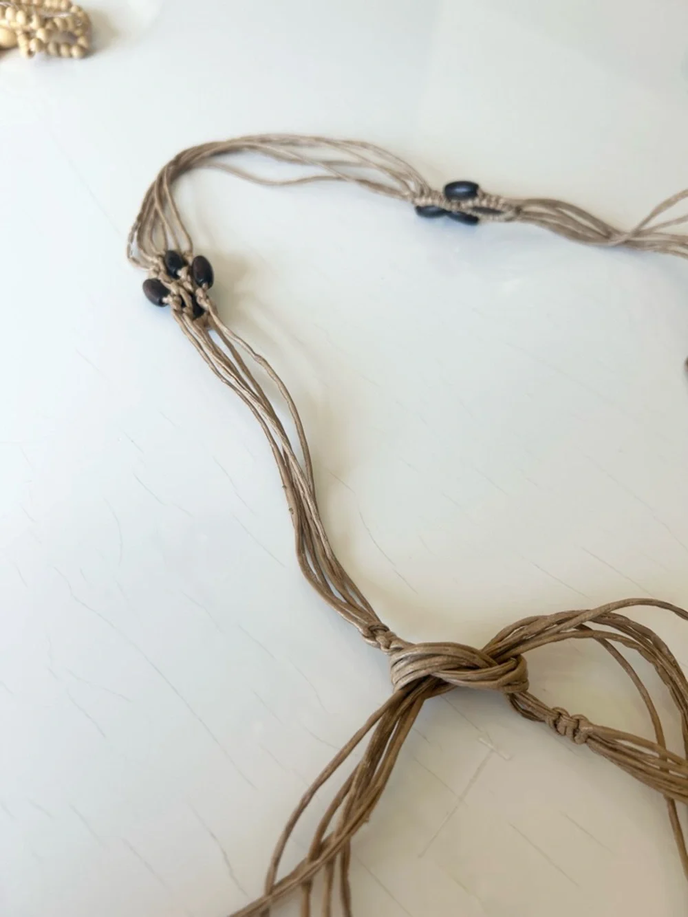 Vintage Boho Taupe Multi-Strand Belt with Black Beads Festival Coachella